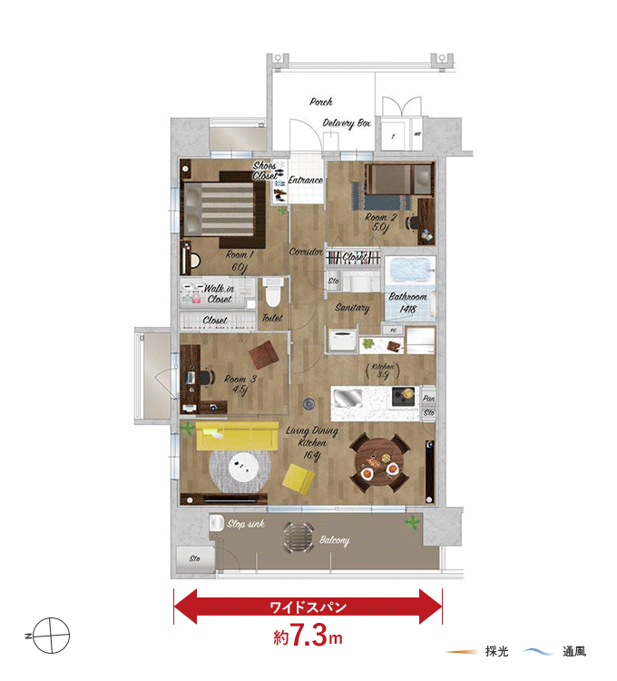 Atype 3LDK+WIC 71.75㎡