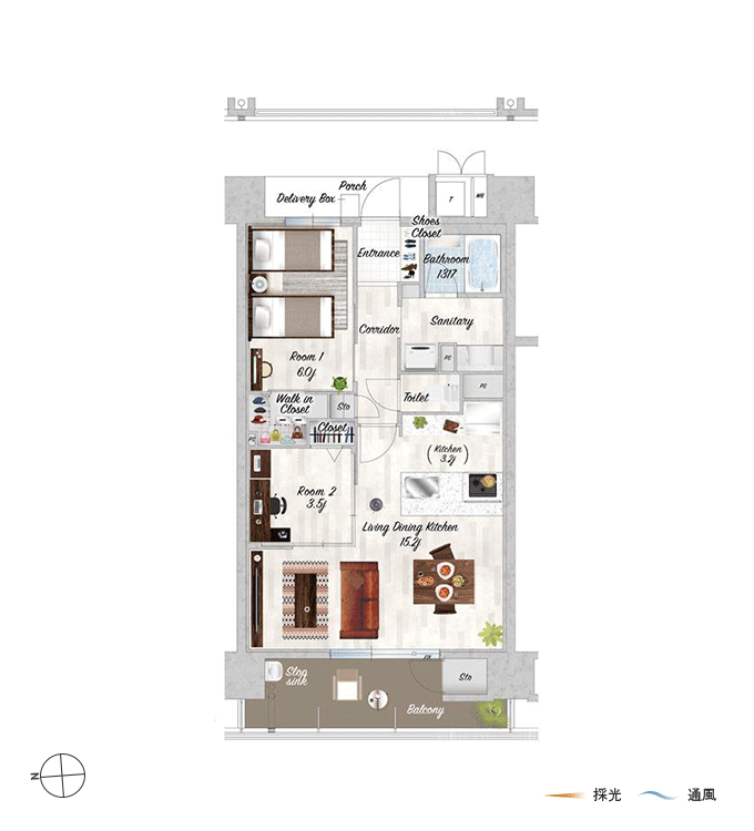 Btype 2LDK+WIC 59.15㎡