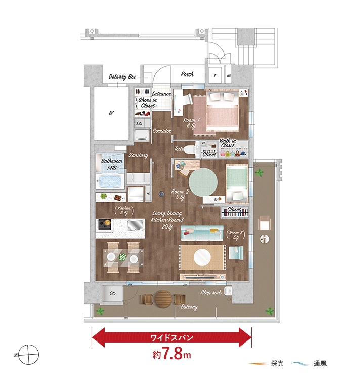 Ctype 3LDK+WIC+SIC 71.29㎡