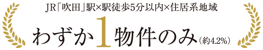 JR「吹田」駅×駅徒歩5分以内×住居系地域　わずか１物件のみ（約4.2％）