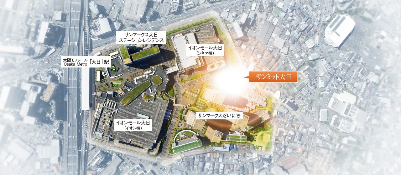 サンミット大日、イオンモール大日、サンマークス大日、サンマークス大日ステーションレジデンス、大阪モノレール、OsakaMetro　大日駅