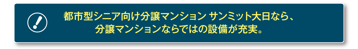 都市型シニア向け分譲マンションサンミット大日なら、分譲マンションならではの設備が充実。