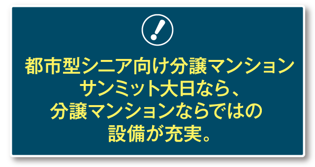 都市型シニア向け分譲マンションサンミット大日なら、分譲マンションならではの設備が充実。