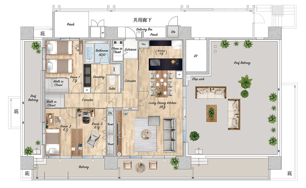 限定1邸 最上階特別住戸　家具レイアウトプラン