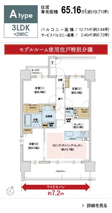 Atype 3LDK+2WIC 65.16㎡