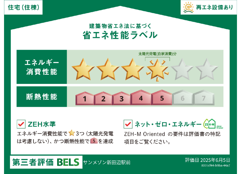 建築物省エネ法に基づく　省エネ性能ラベル　エネルギー消費性能　断熱性能　BELS