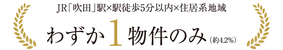 JR「吹田」駅×駅徒歩5分以内×住居系地域 わずか1物件のみ（約4.2％）