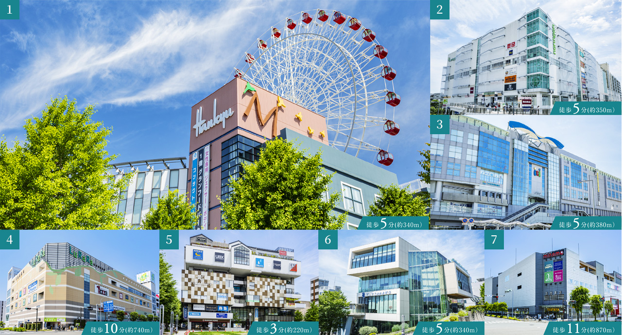 【1】モザイクモール港北 【2】ノースポート・モール 【3】ショッピングタウンあいたい 【4】ルララこうほく 【5】プレミアヨコハマ 【6】YOTSUBAKO 【7】港北みなも